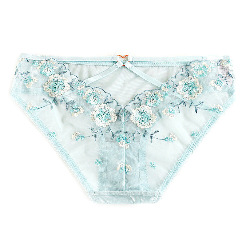 Plum Blossom Embroidered Mesh Briefs Panty