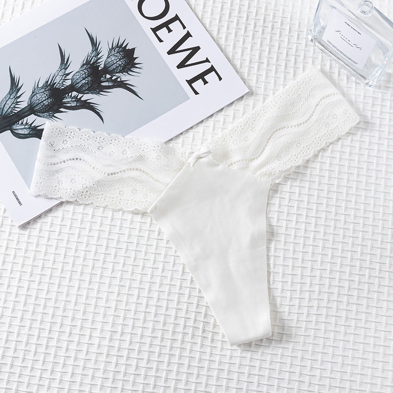 Thong Panty in elastic wide lace waist seamless