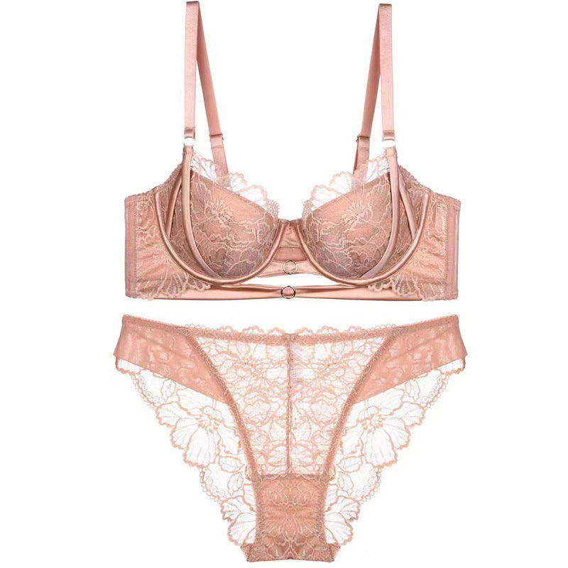 Steel tray gathers sexy lace bra set