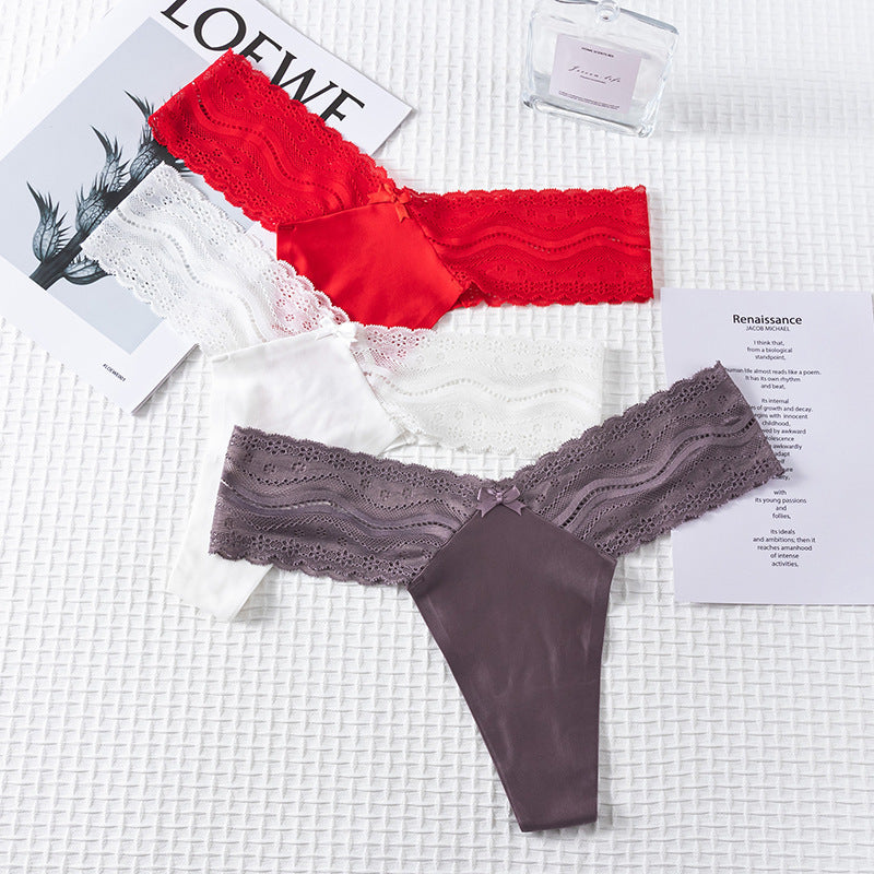 Thong Panty in elastic wide lace waist seamless