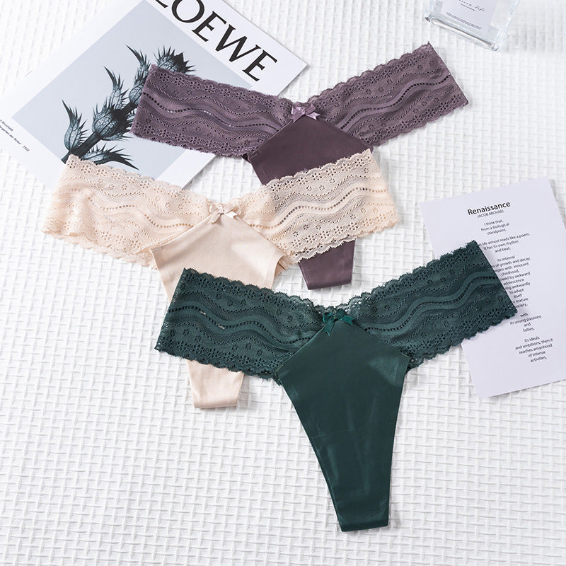 Thong Panty in elastic wide lace waist seamless