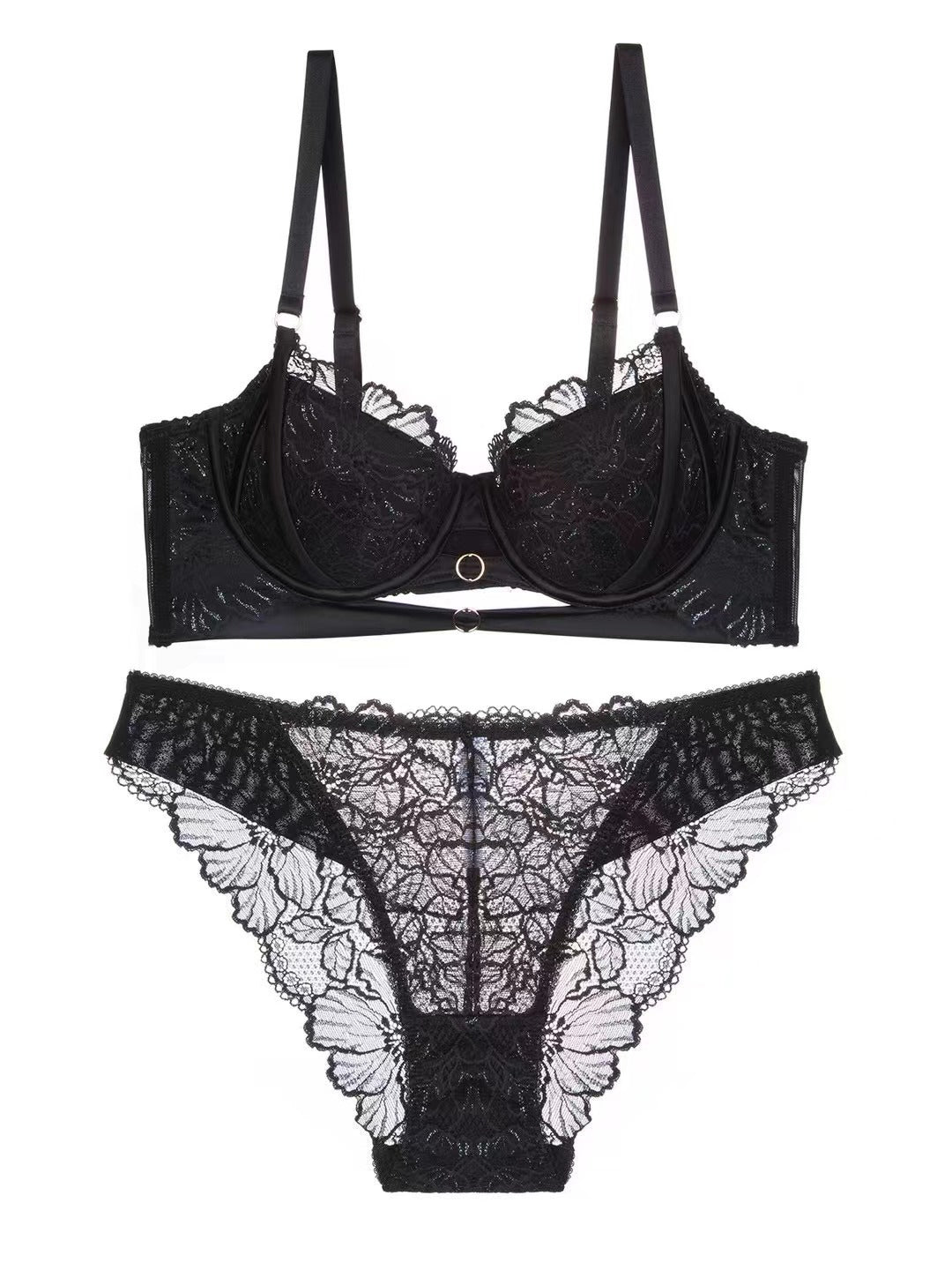 Steel tray gathers sexy lace bra set