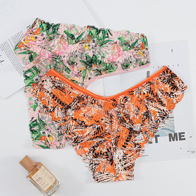 Cheeky Panty in Plant-dyed printed lace-trimmed low-rise