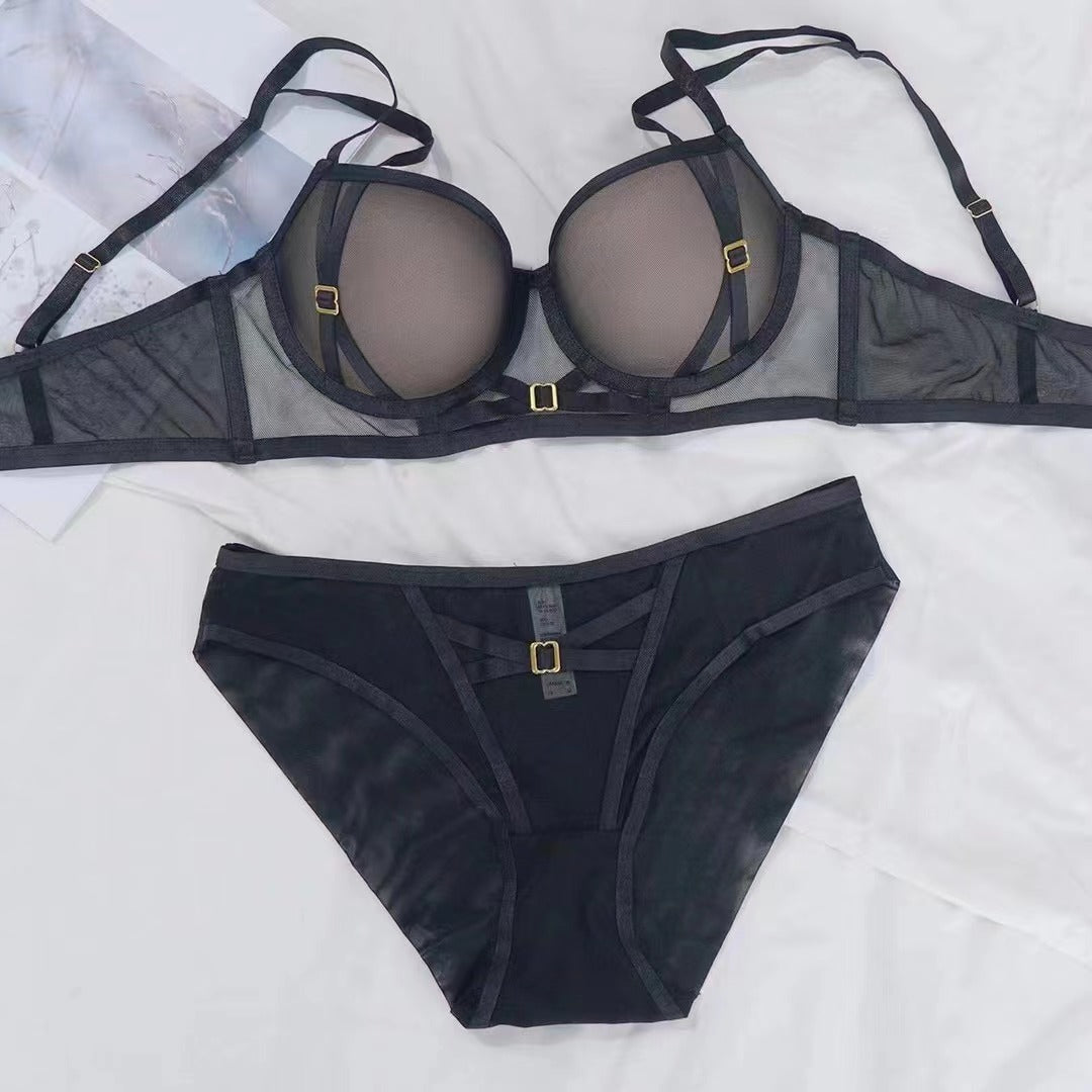 Contrasting colors and sexy gathering steel ring mold cup underwear set