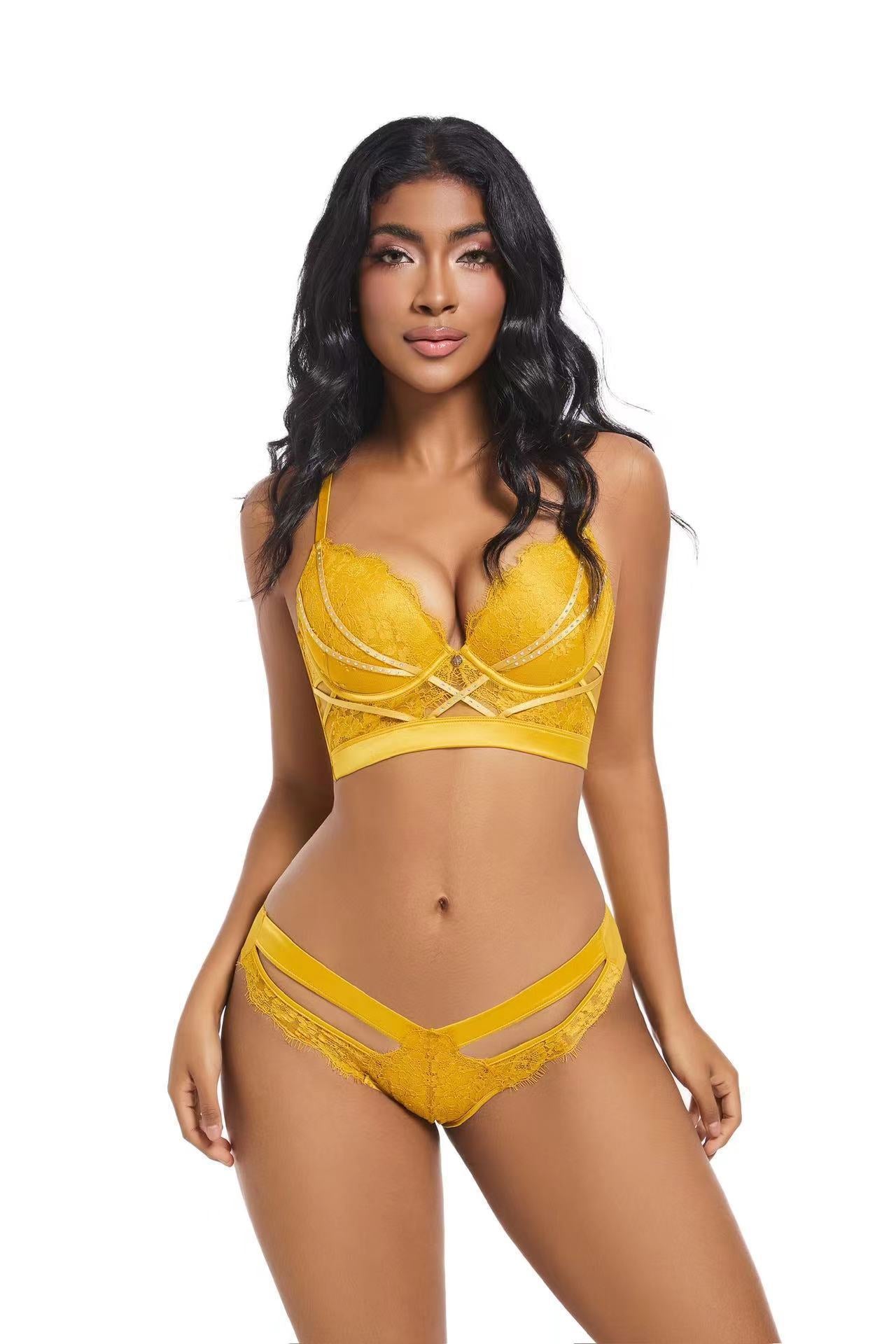 Sticky diamond decoration upper thin and lower thick gathering bra set