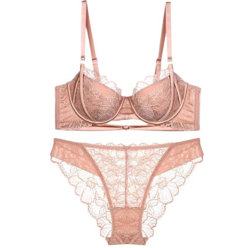 Steel tray gathers sexy lace bra set