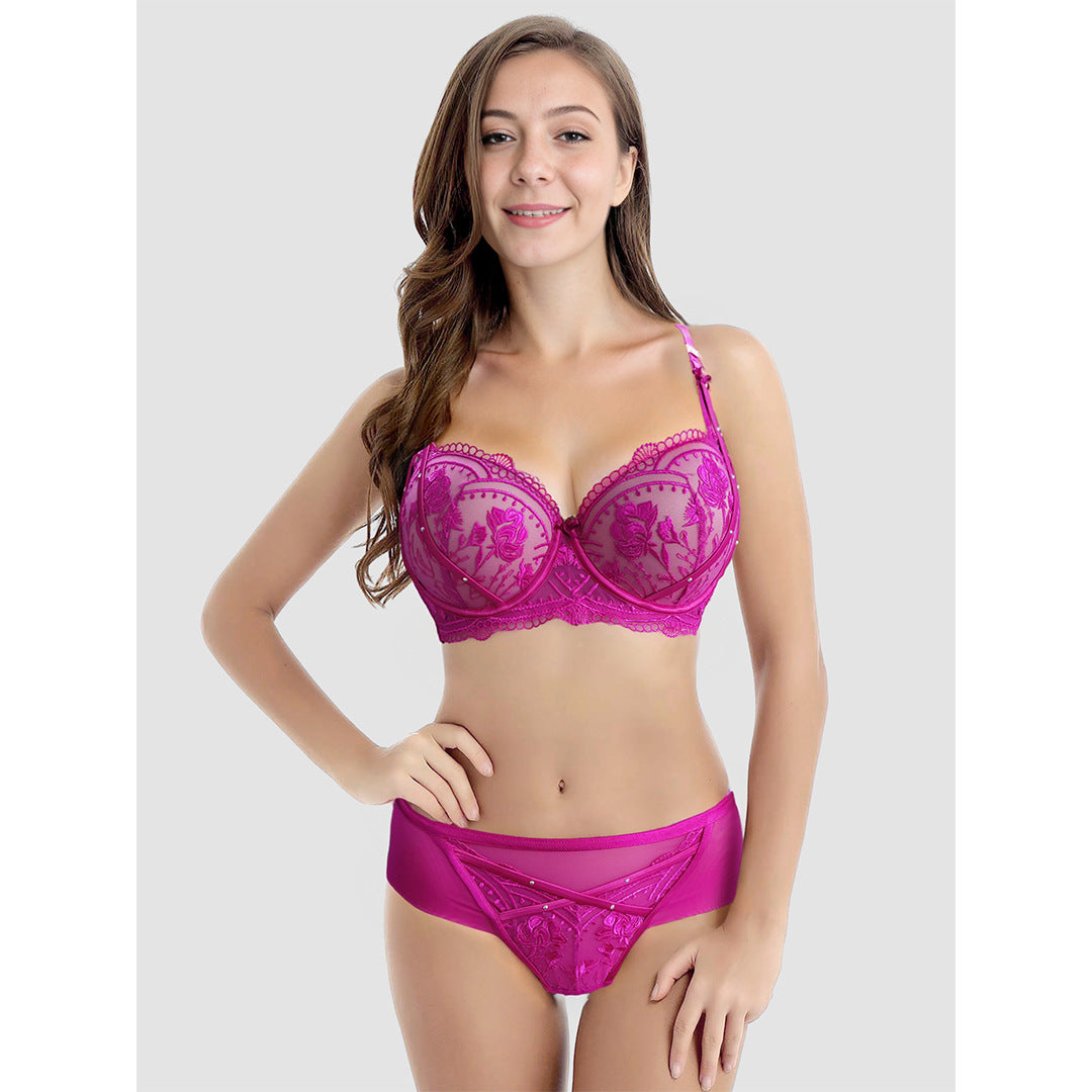 Sexy gathering steel ring bra set