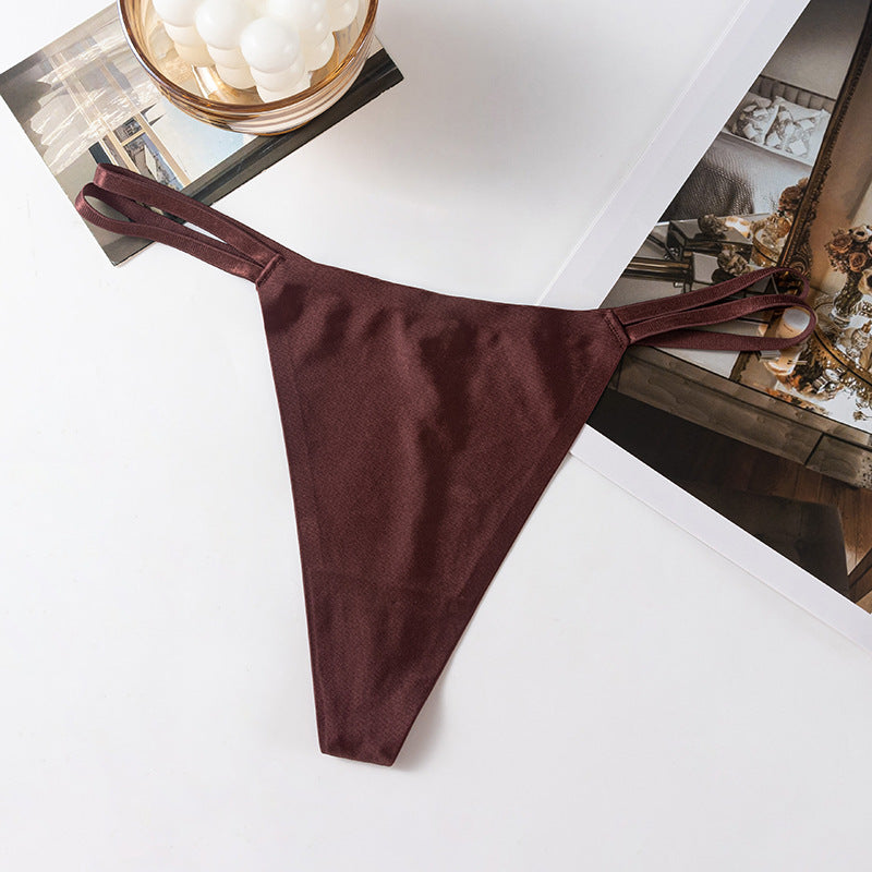 Elastic Double Waist Ribbon Diamond Love Chain Low Waist Sexy G-String Panty