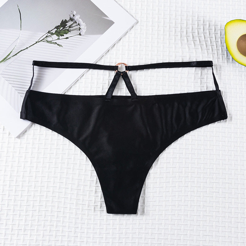 Thong Panty in ice silk seamless with ring design connected waist