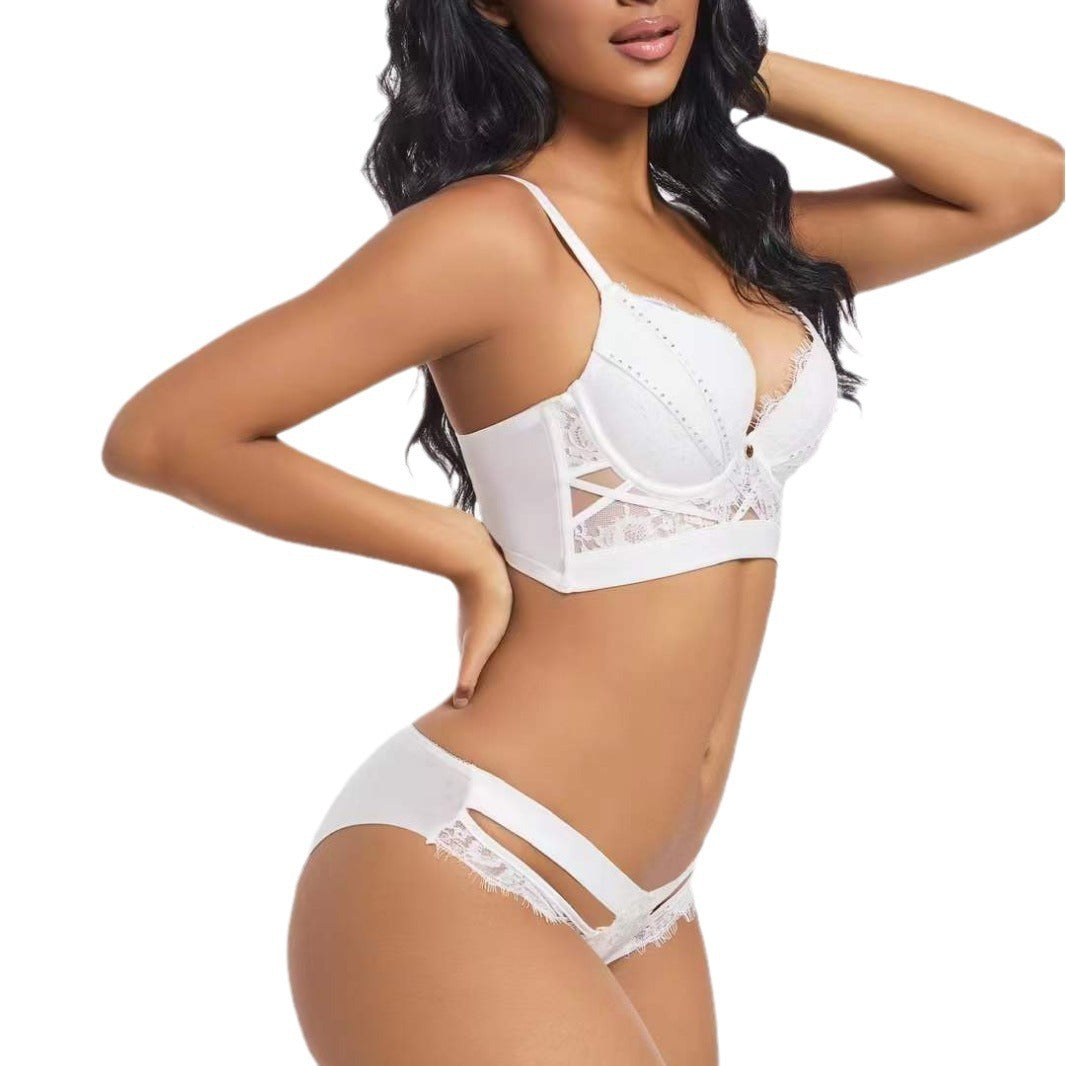 Sticky diamond decoration upper thin and lower thick gathering bra set
