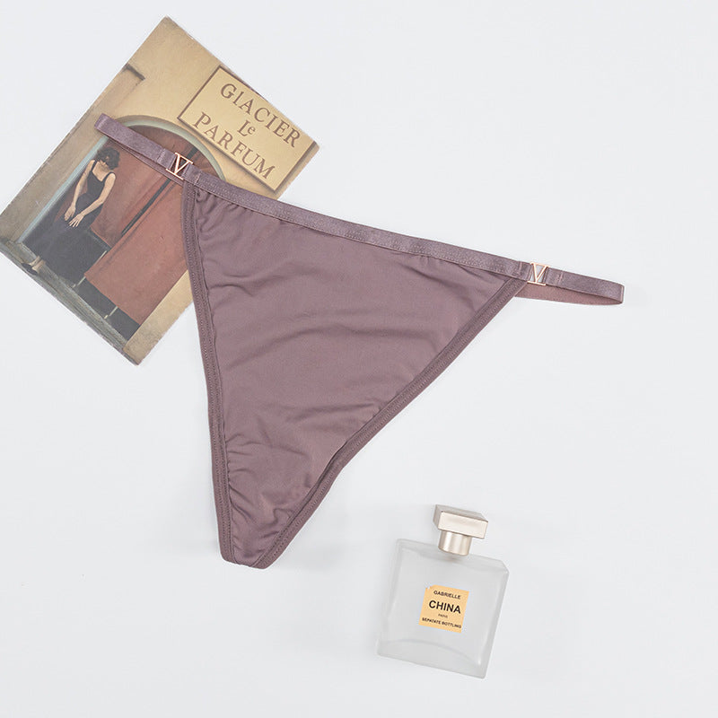 G-String Panty in Lycra with diamond-embellished V-neck strap on the back and small V-buckle at the waist
