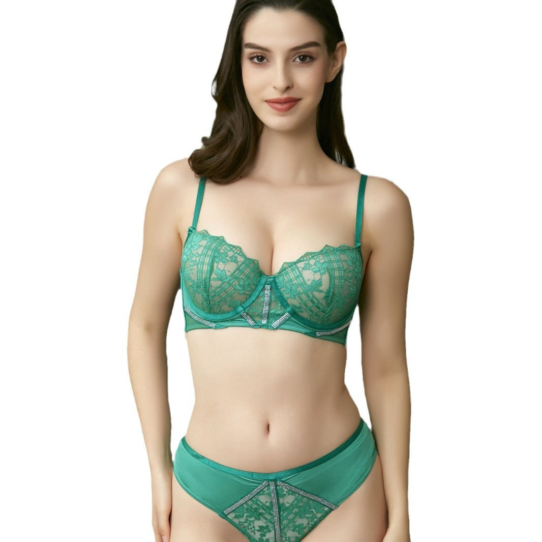 Lace diamond steel ring mold cup bra set
