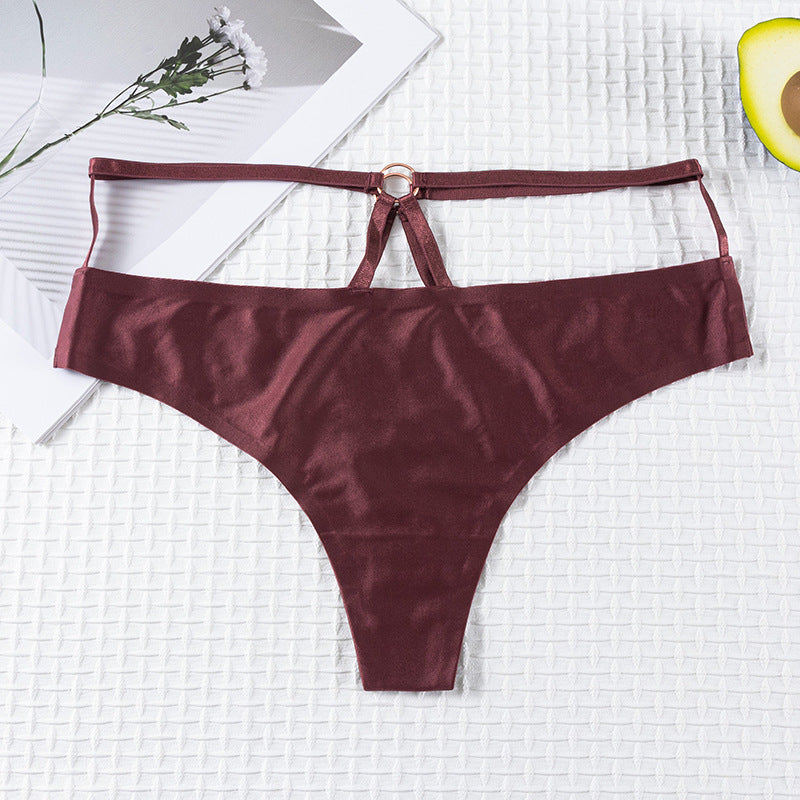 Thong Panty in ice silk seamless with ring design connected waist