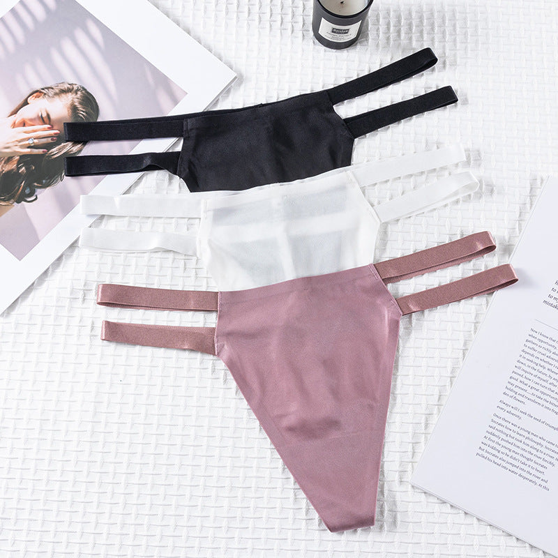 Double elastic waistband ice silk nude seamless thong