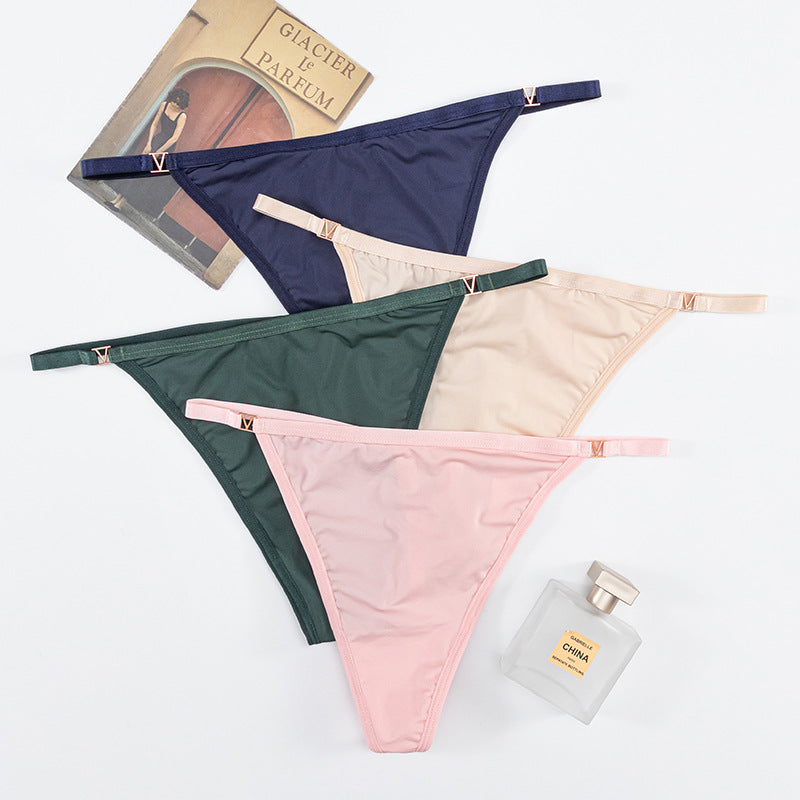 G-String Panty in Lycra with diamond-embellished V-neck strap on the back and small V-buckle at the waist