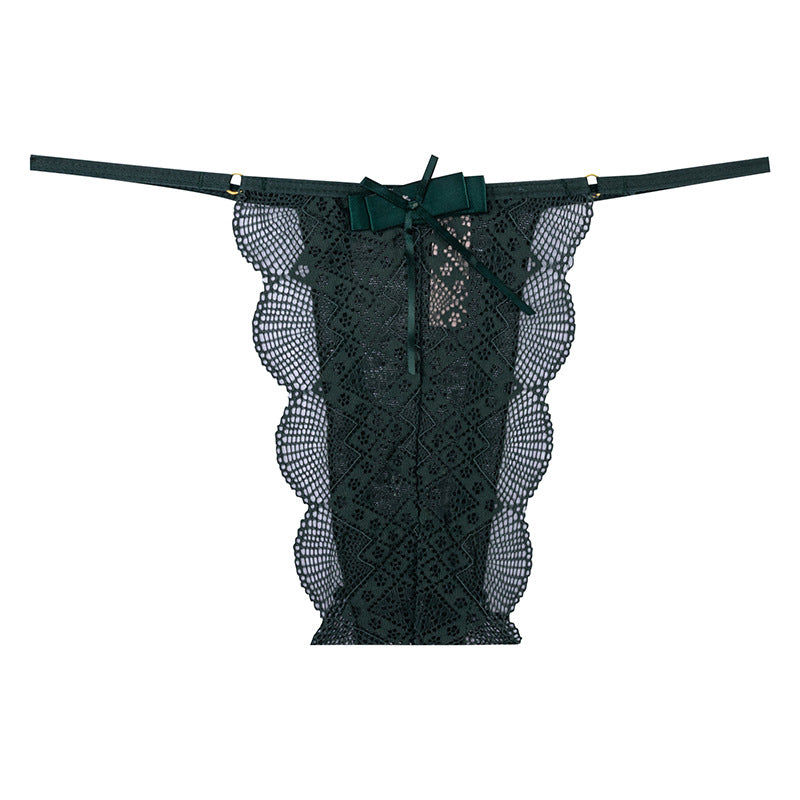 Thong Panty in shell-shaped lace trim, bow-decorated, skin-friendly, breathable, low-waist, thin-strap