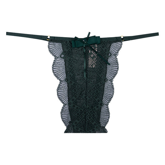Thong Panty in shell-shaped lace trim, bow-decorated, skin-friendly, breathable, low-waist, thin-strap