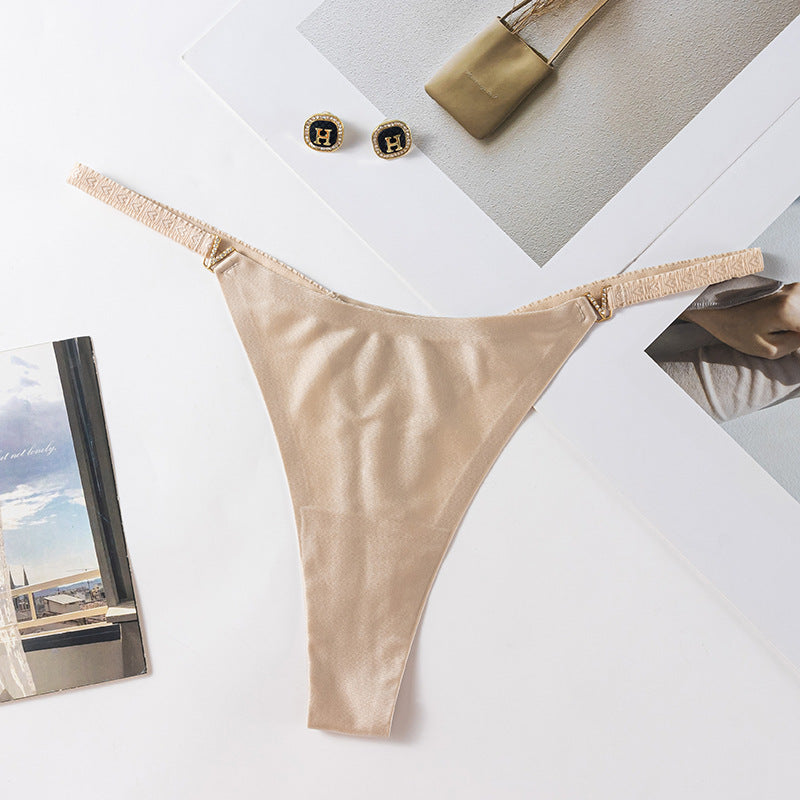 Ice silk nude seamless v-button low-rise Thong Panty