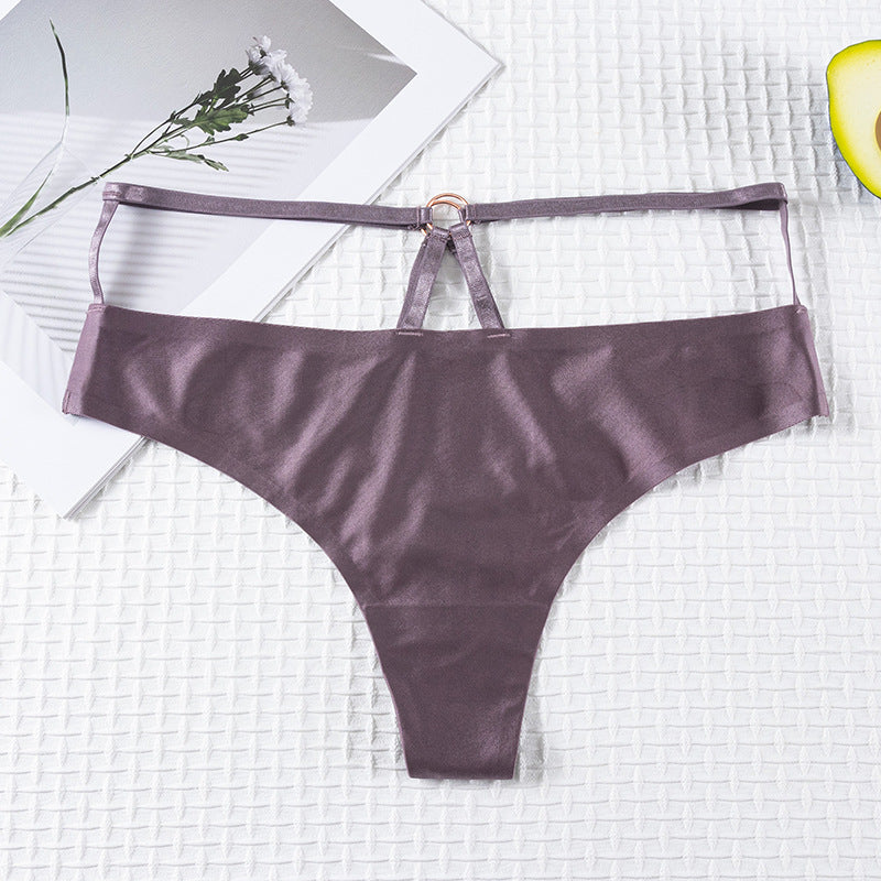 Thong Panty in ice silk seamless with ring design connected waist