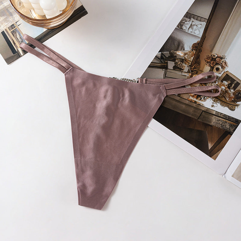 Elastic Double Waist Ribbon Diamond Love Chain Low Waist Sexy G-String Panty