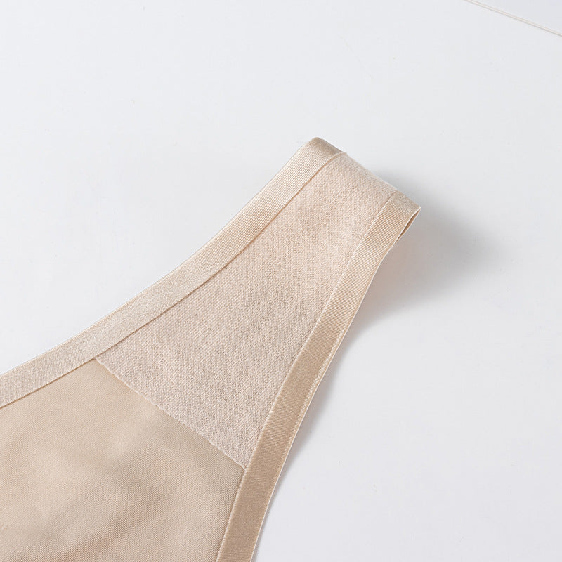 Ice silk nude seamless v-button low-rise Thong Panty