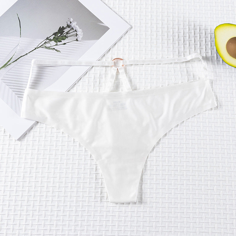 Thong Panty in ice silk seamless with ring design connected waist
