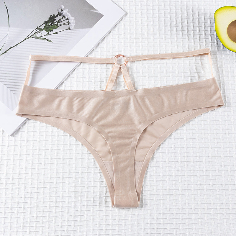 Thong Panty in ice silk seamless with ring design connected waist