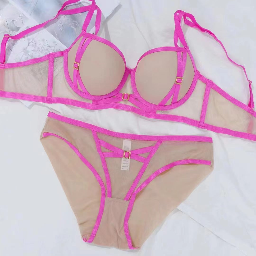 Contrasting colors and sexy gathering steel ring mold cup underwear set