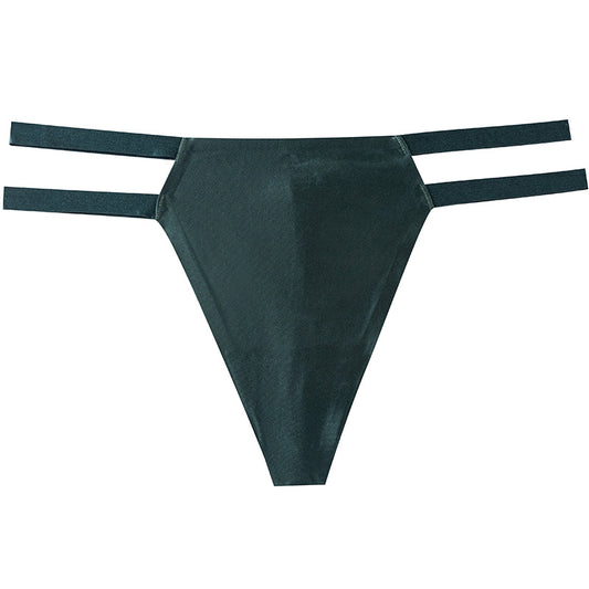 Double elastic waistband ice silk nude seamless thong