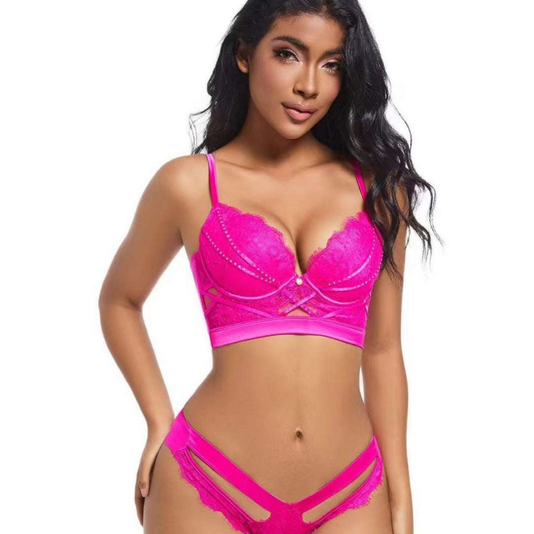 Sticky diamond decoration upper thin and lower thick gathering bra set