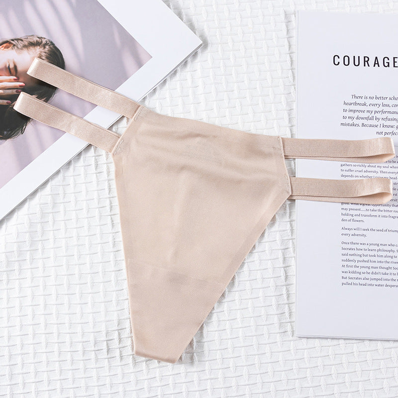 Double elastic waistband ice silk nude seamless thong