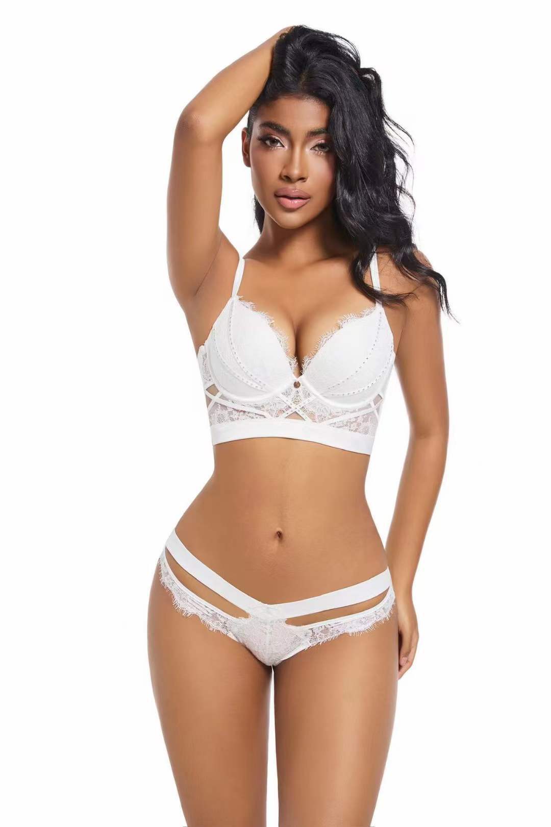 Sticky diamond decoration upper thin and lower thick gathering bra set