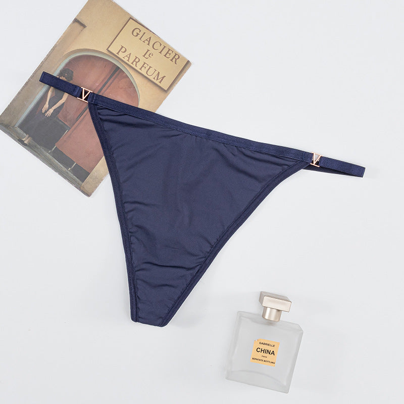 G-String Panty in Lycra with diamond-embellished V-neck strap on the back and small V-buckle at the waist