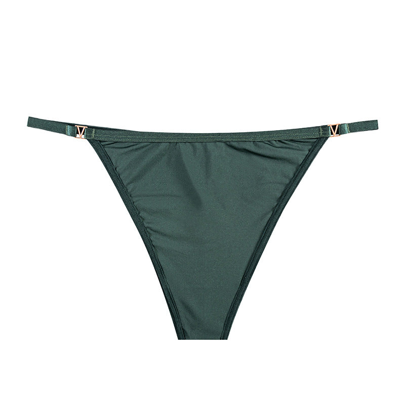 G-String Panty in Lycra with diamond-embellished V-neck strap on the back and small V-buckle at the waist