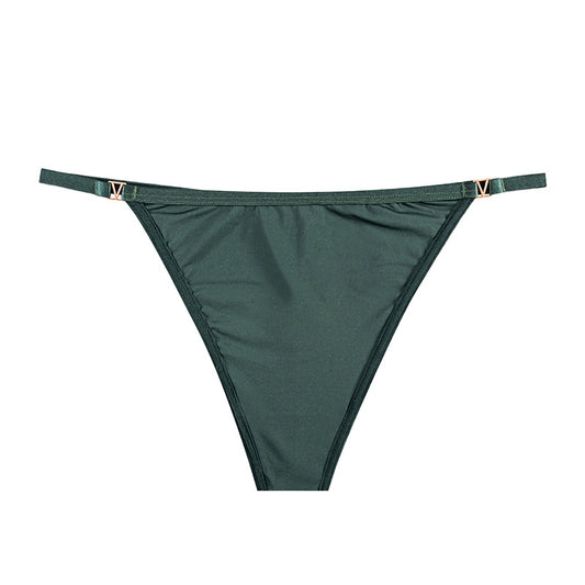 G-String Panty in Lycra with diamond-embellished V-neck strap on the back and small V-buckle at the waist