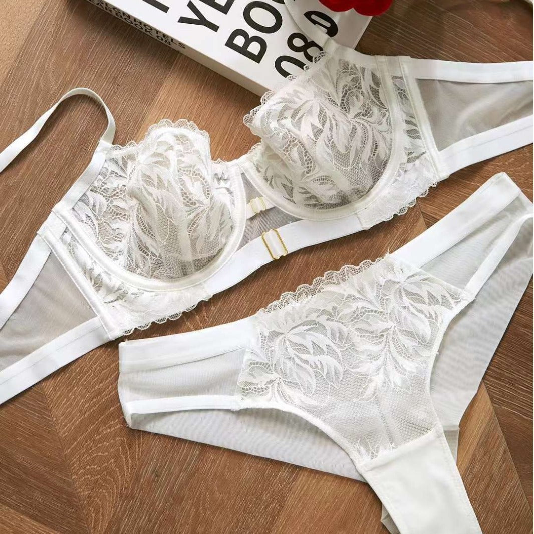 Sexy floral lace ultra-thin steel rim bra set