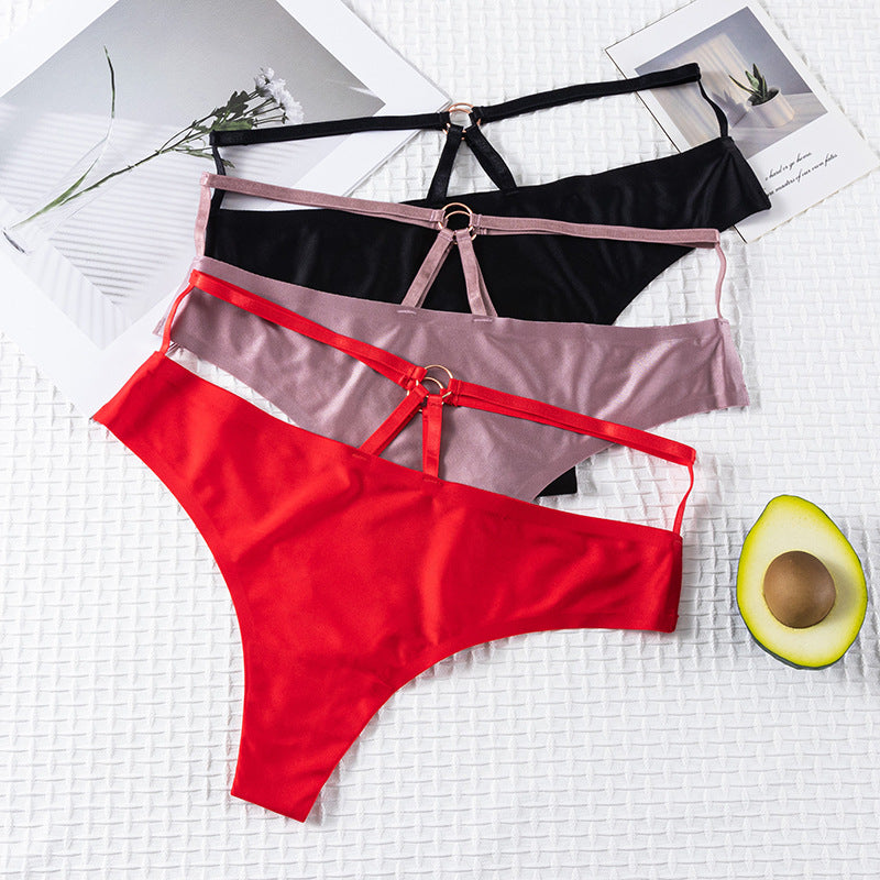 Thong Panty in ice silk seamless with ring design connected waist