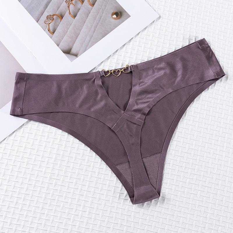 Hollow design love buckle embellished seamless sexy low-rise Thong Panty