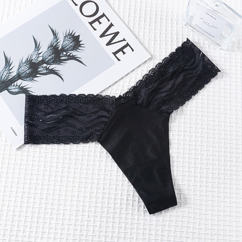 Thong Panty in elastic wide lace waist seamless