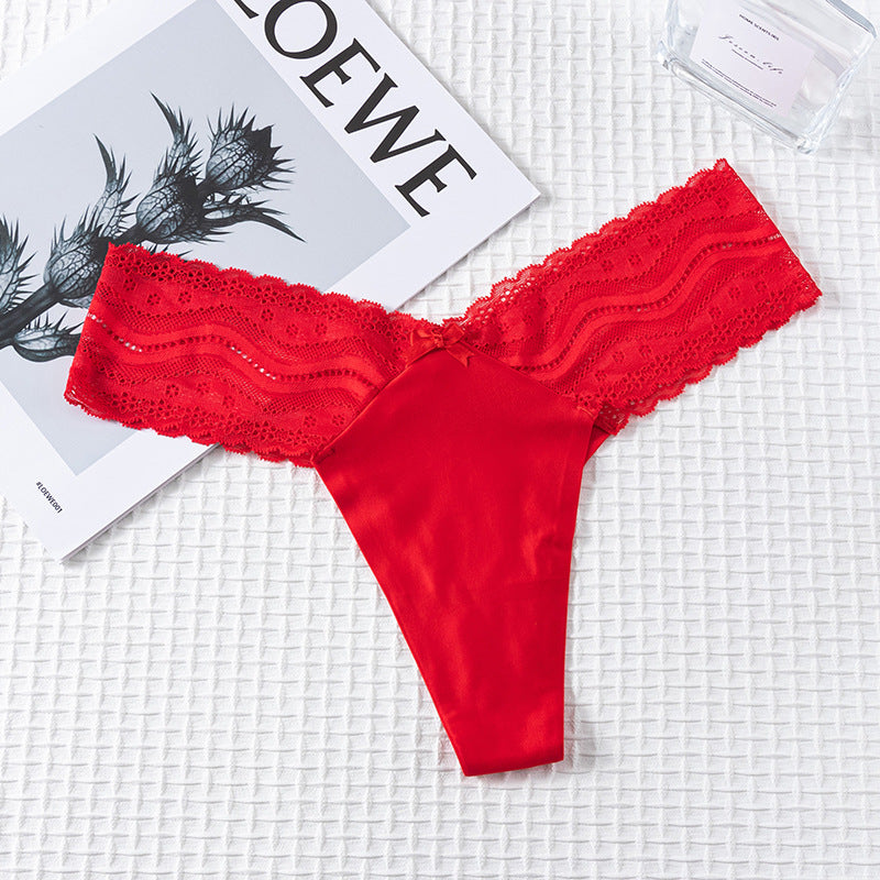 Thong Panty in elastic wide lace waist seamless