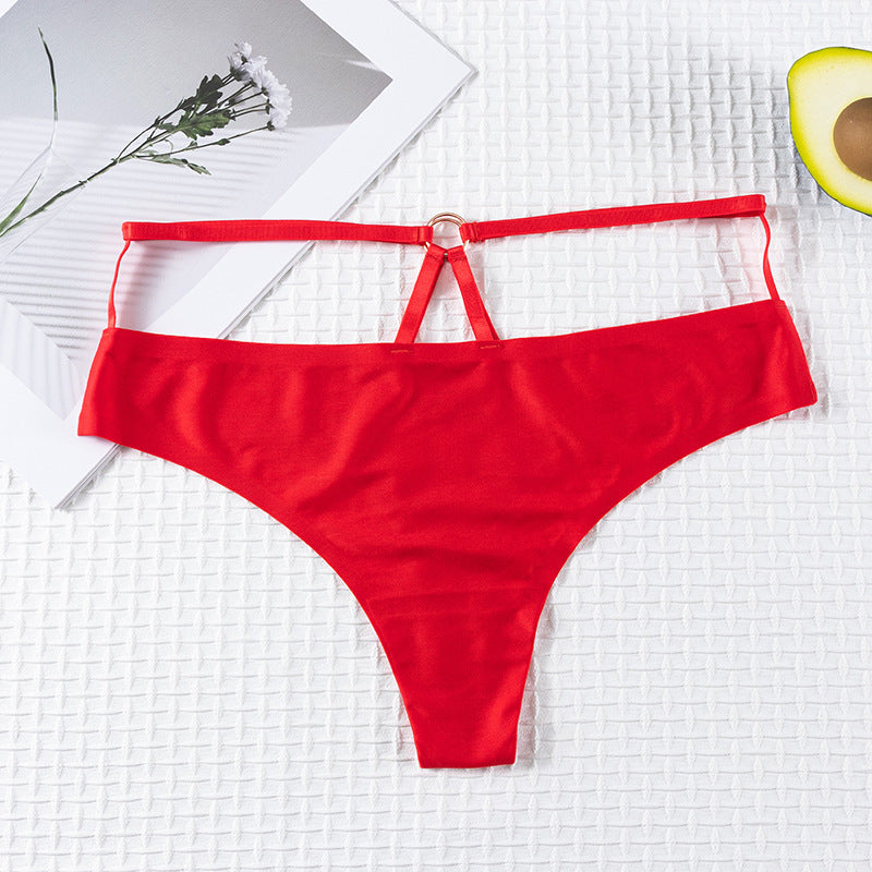 Thong Panty in ice silk seamless with ring design connected waist