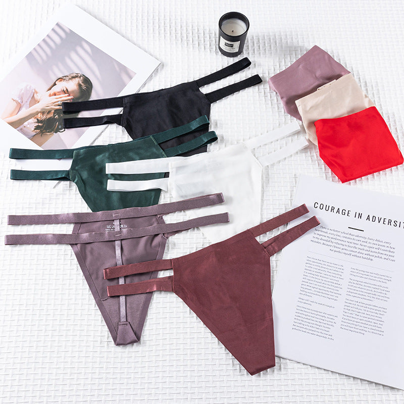 Double elastic waistband ice silk nude seamless thong