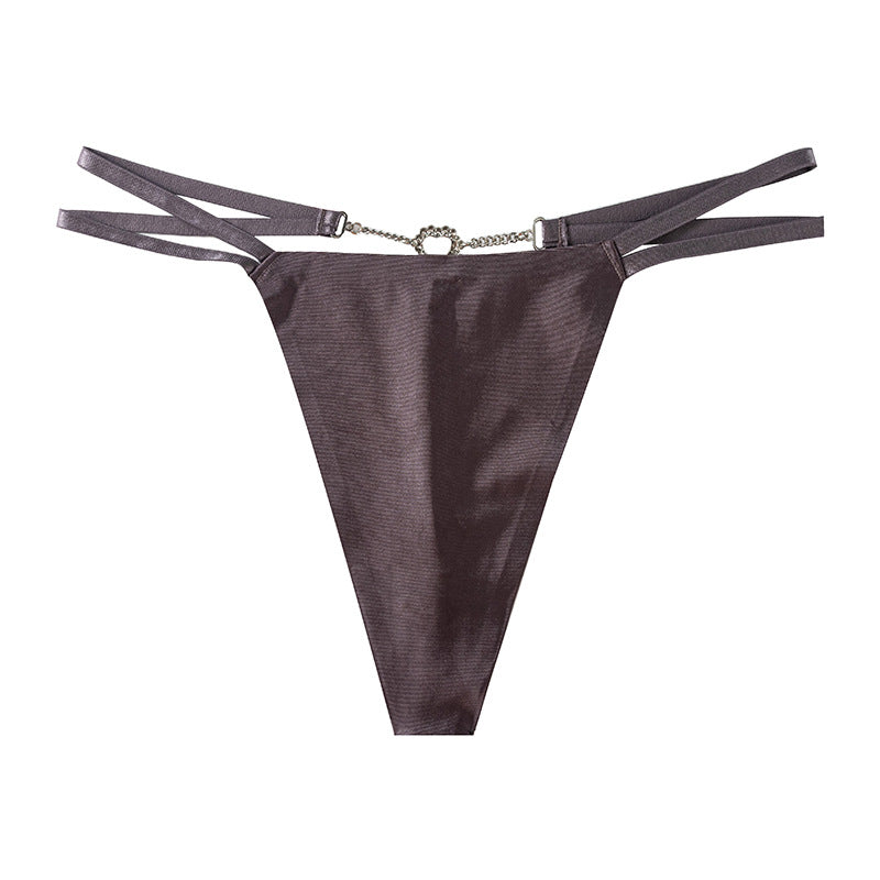 Elastic Double Waist Ribbon Diamond Love Chain Low Waist Sexy G-String Panty