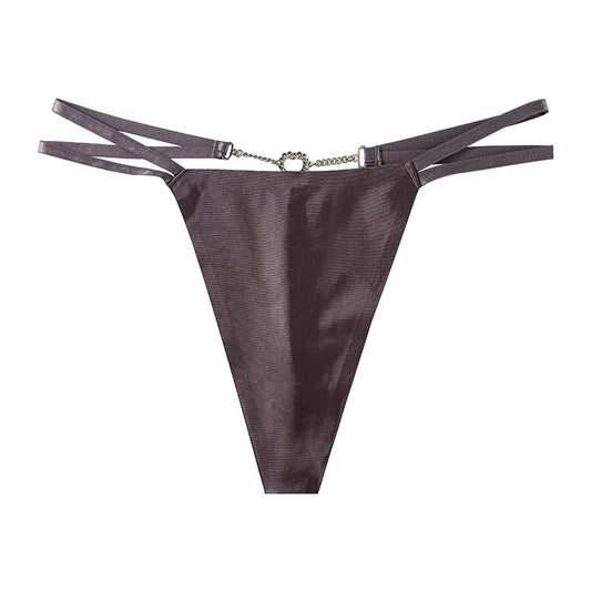 Elastic Double Waist Ribbon Diamond Love Chain Low Waist Sexy G-String Panty