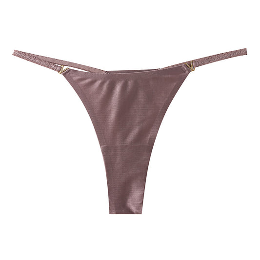 Ice silk nude seamless v-button low-rise Thong Panty