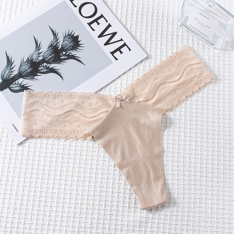 Thong Panty in elastic wide lace waist seamless