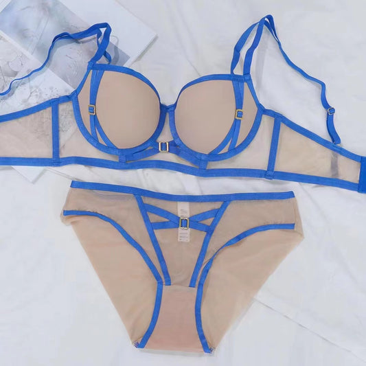 Contrasting colors and sexy gathering steel ring mold cup underwear set
