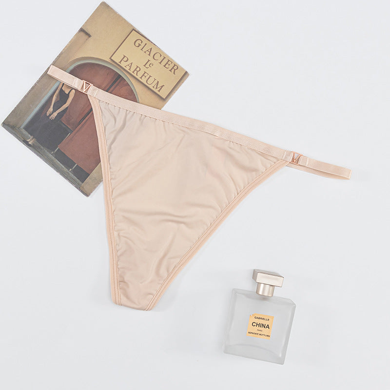 G-String Panty in Lycra with diamond-embellished V-neck strap on the back and small V-buckle at the waist