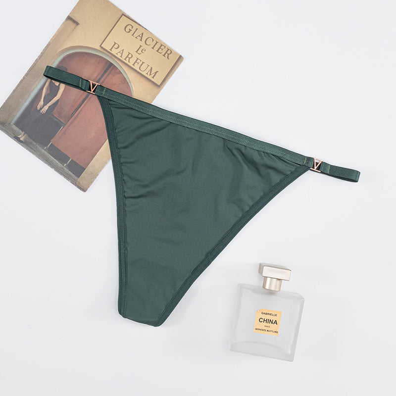 G-String Panty in Lycra with diamond-embellished V-neck strap on the back and small V-buckle at the waist