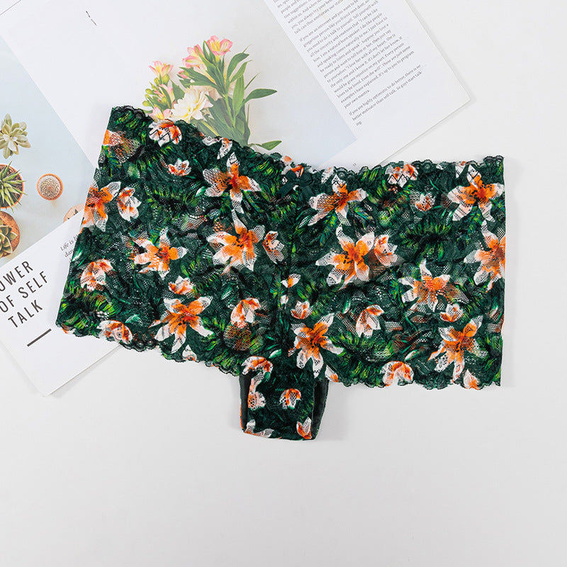 Plant-friendly printed lace sexy Thong Panty